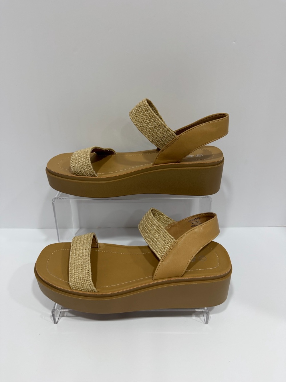 Soda Tan Raffia Woven Platform Wedge Sandals Size 8.5 NWOT
